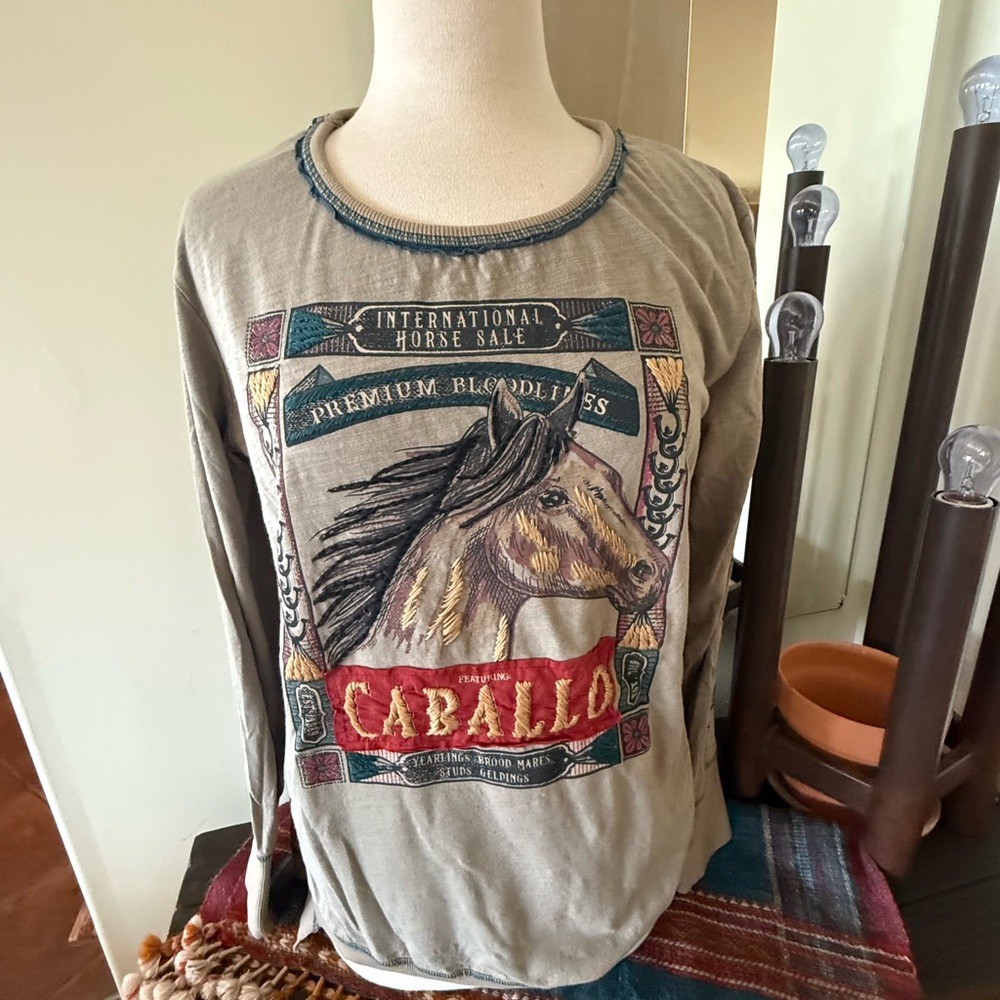 Double D Ranch Gray Graphic Long Sleeve Shirt Large